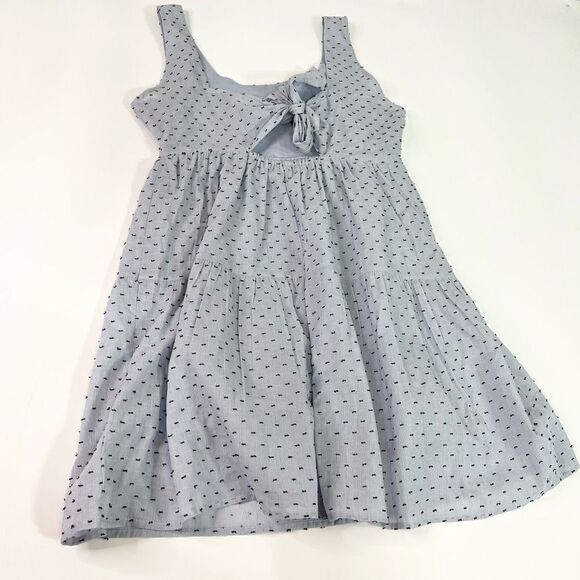 Sim & Sam Dress Women Large Sleeveless Blue Dash Print Lined Summer Bow Mini - Picture 8 of 11